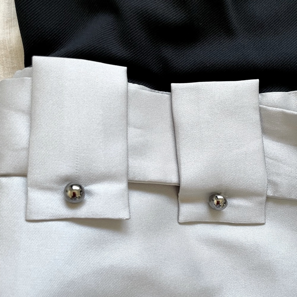 NWT Black and Silver Metallic A Line High Waist Midi Dress cap sleeve w purple - Picture 9 of 11